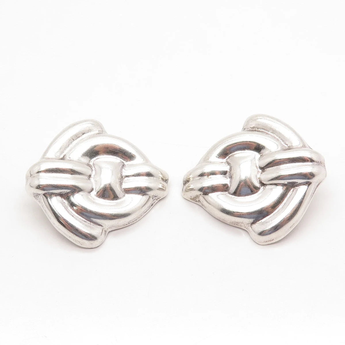 925 Sterling Silver Vintage Mexico Ribbed Clip On Earrings