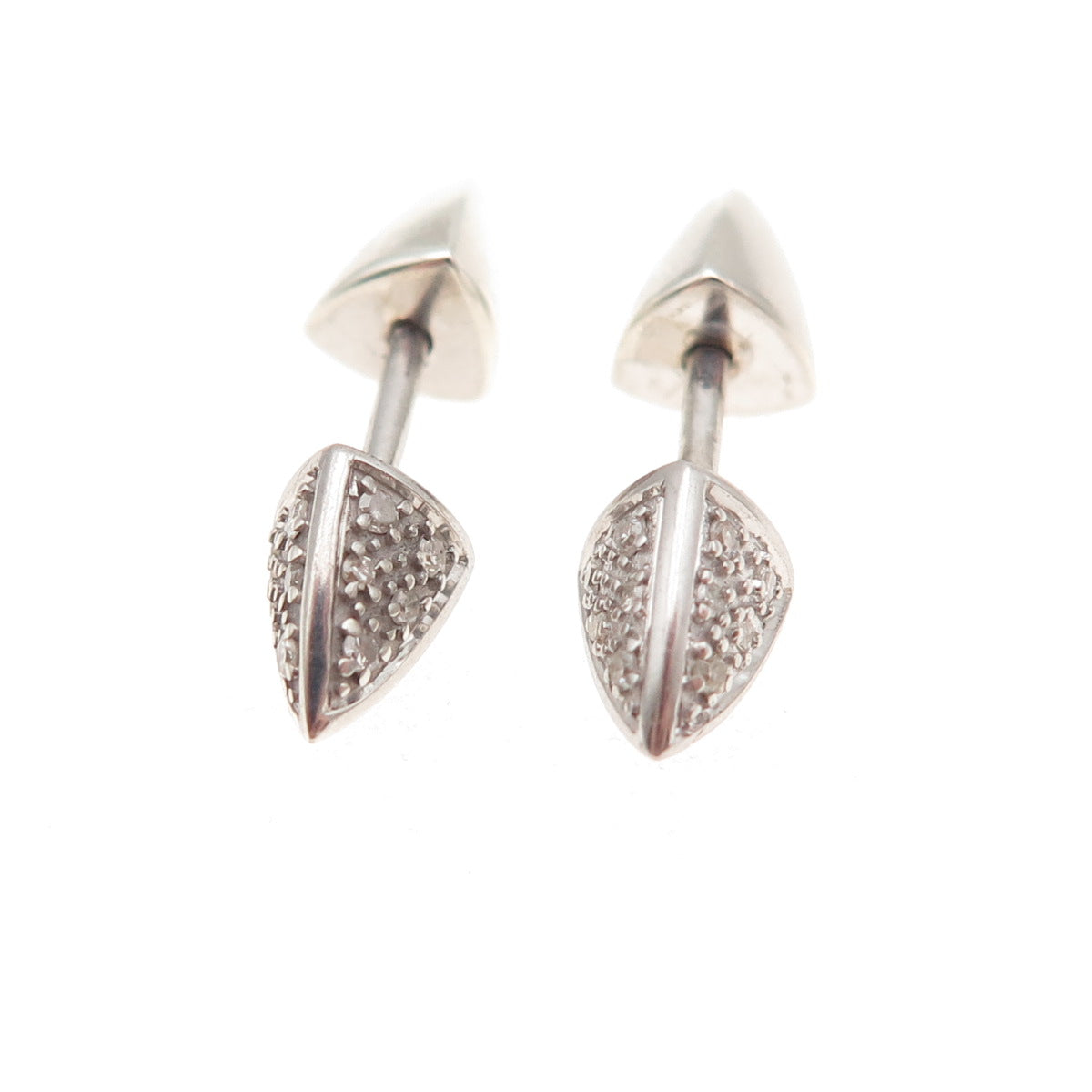 925 Sterling Silver Real Round-Cut Diamond Thorn Stud Earrings
