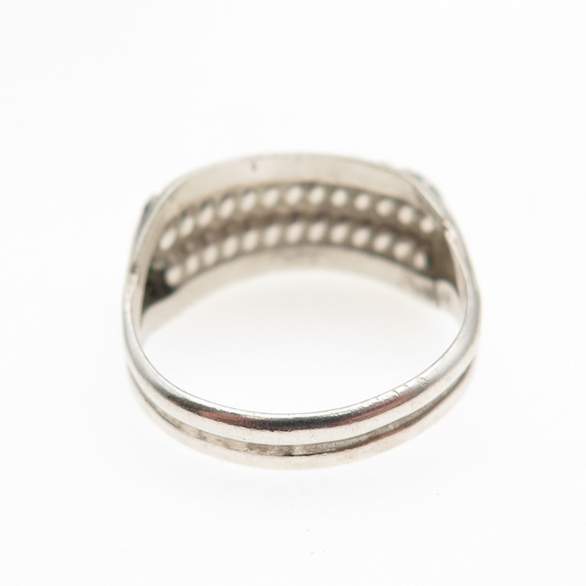 925 Sterling Silver Vintage Modernist Spring Oxidized Ring Size 6.5