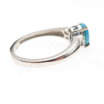 Chuck Clemency 925 Sterling Silver Real Turquoise & White Topaz Ring Size 8.25