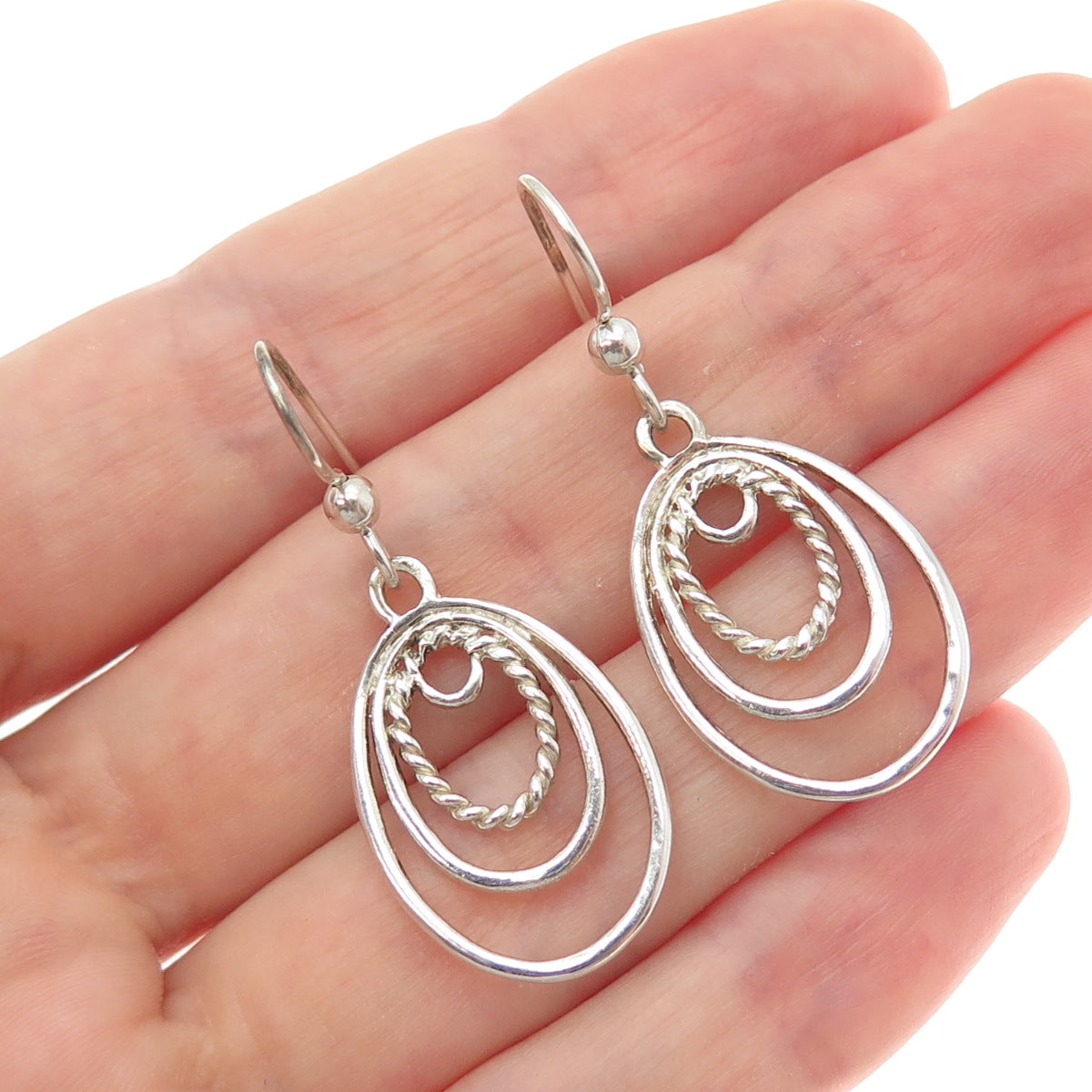 925 Sterling Silver Vintage Multi-Circle Dangle Earrings