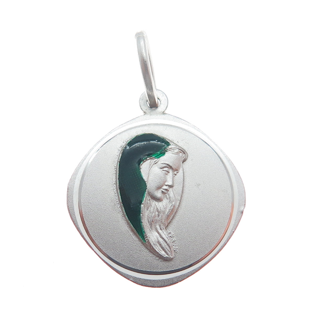 800 Silver Vintage Italy Enamel St. Mary Religious Minimalist Charm Pendant
