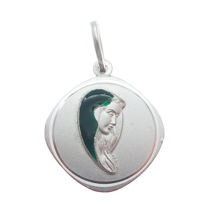800 Silver Vintage Italy Enamel St. Mary Religious Minimalist Charm Pendant