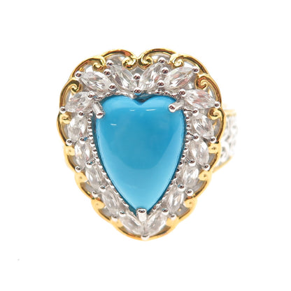 Michael Valitutti Gems En Vogue Sterling Turquoise & Topaz Heart Ring Size 8.25