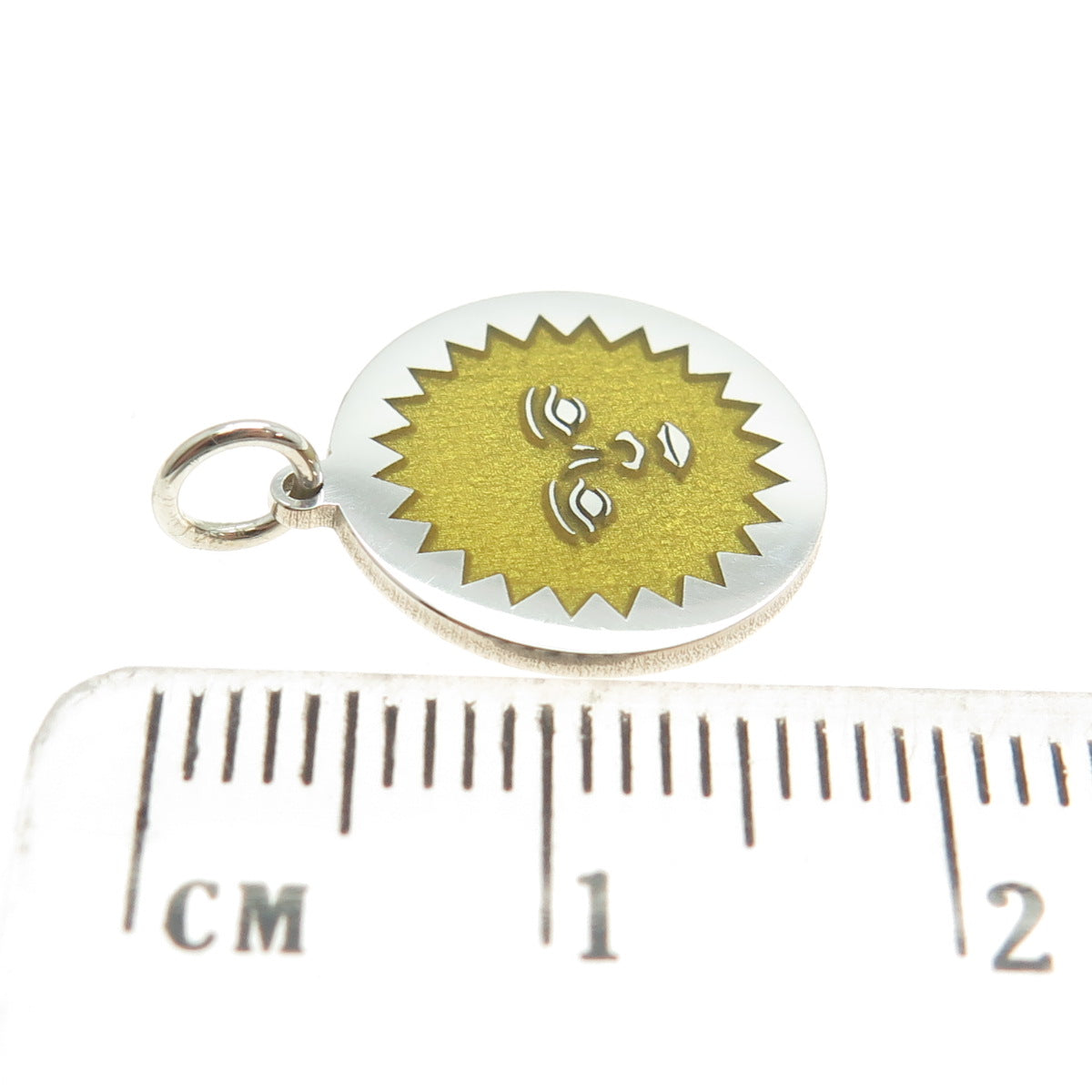 925 Sterling Silver Yellow Enamel Sun Face Emoji Minimalist Charm Pendant