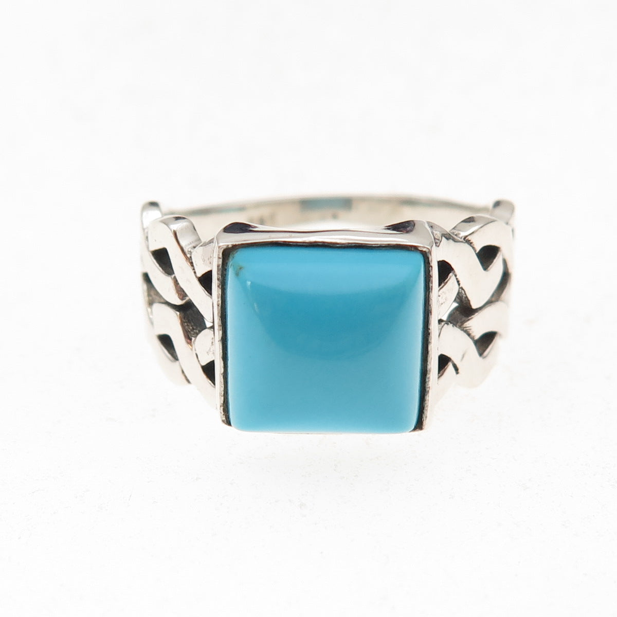 925 Sterling Silver Vintage Real Sleeping Beauty Turquoise Woven Ring Size 9.25