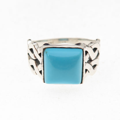 925 Sterling Silver Vintage Real Sleeping Beauty Turquoise Woven Ring Size 9.25