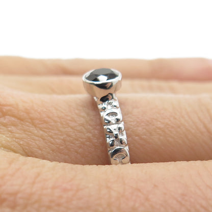 925 Sterling Silver Real Checkered Smoky Quartz Letter "C" Floral Ring Size 7.75