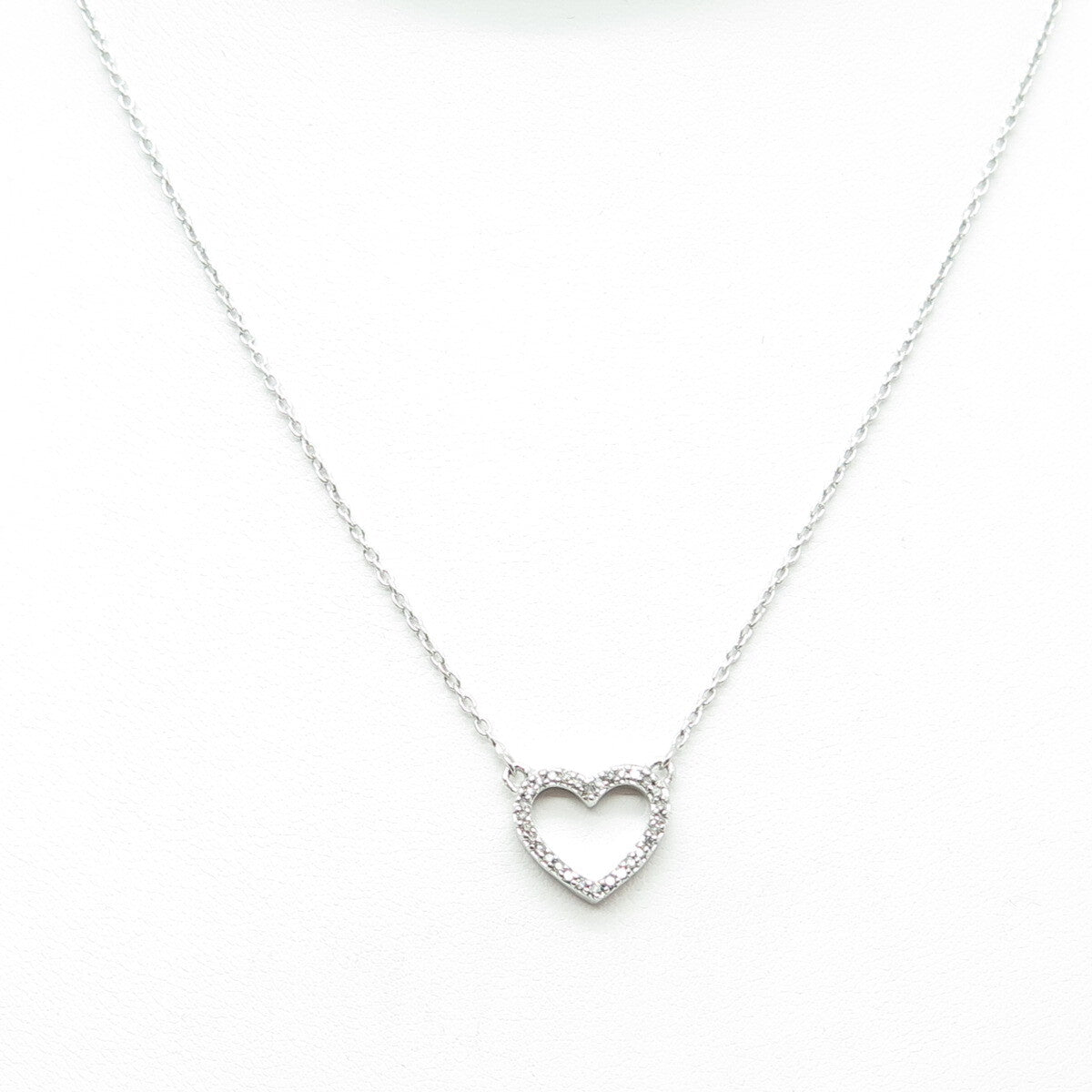 SUN 925 Sterling Silver Real Round-Cut Diamond Heart Cable Chain Necklace 18"