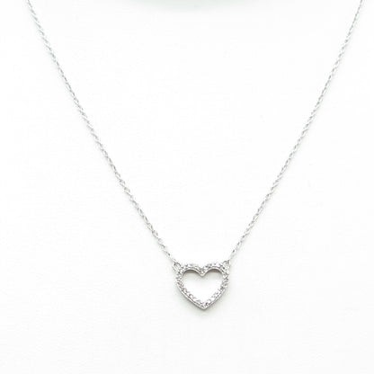 SUN 925 Sterling Silver Real Round-Cut Diamond Heart Cable Chain Necklace 18"