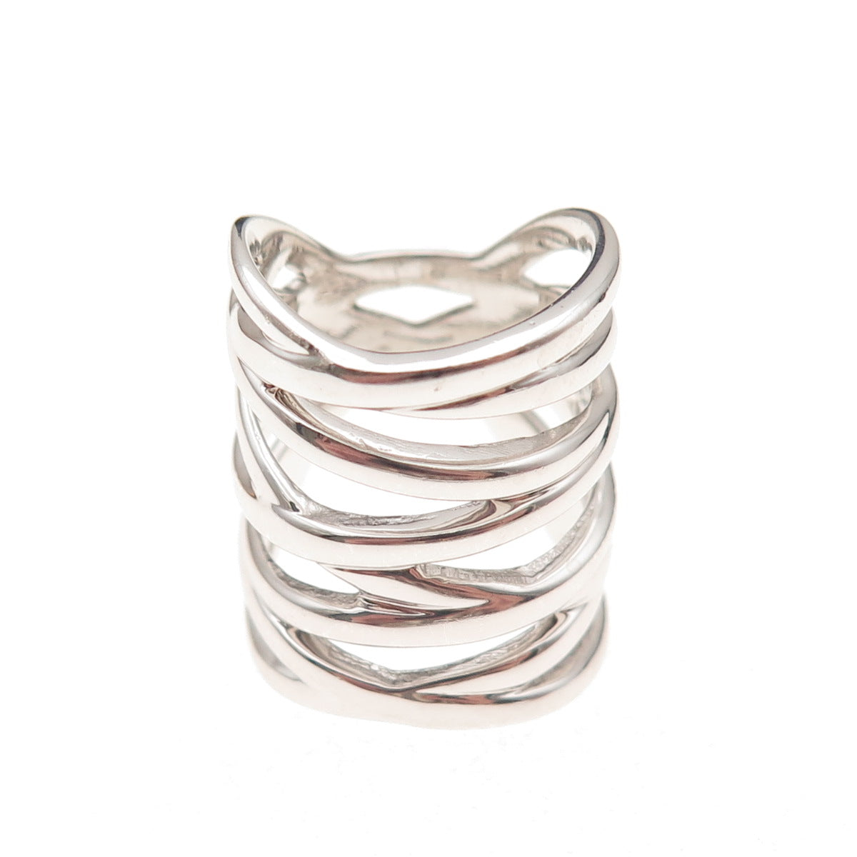 925 Sterling Silver Vintage Modernist Crisscross Statement Ring Size 5.5