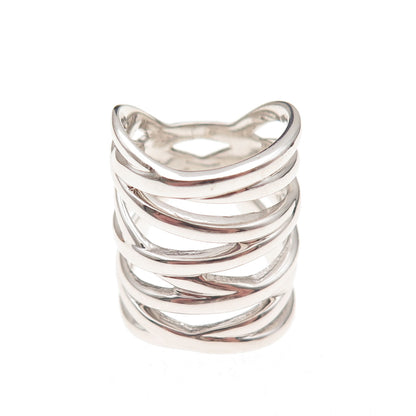 925 Sterling Silver Vintage Modernist Crisscross Statement Ring Size 5.5