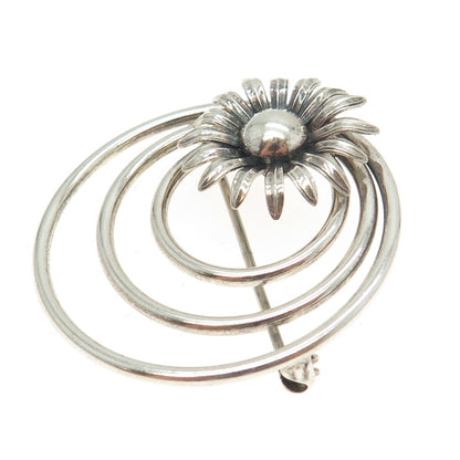 W. E. RICHARDS 925 Sterling Silver Vintage Floral Triple Circle Pin Brooch