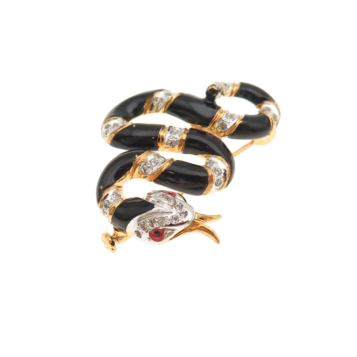 Coppola e Parodi Gold Plated Vintage Enamel & C Z Snake Pin Brooch