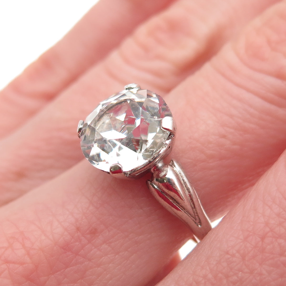 Clark & Coombs 925 Sterling Silver Vintage Rhinestone Engagement Ring Size 6.25