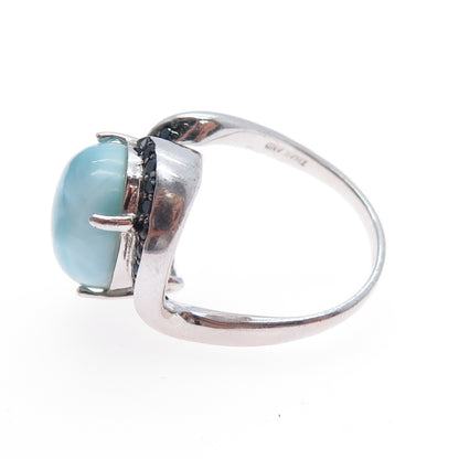 NOA ZUMAN 925 Sterling Silver Real Larimar & Black Spinel Bypass Ring Size 6