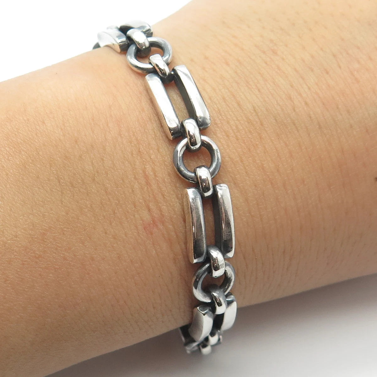 925 Sterling Silver Vintage P.R. EX Bar Link Bracelet 6.75"