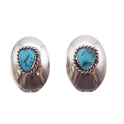 Joseph Baillon Old Pawn Sterling Silver Vintage Turquoise Cocho Tribal Earrings