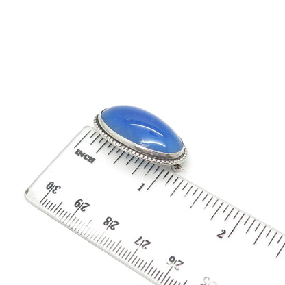925 Sterling Silver Vintage Real Blue Glass Pin Brooch