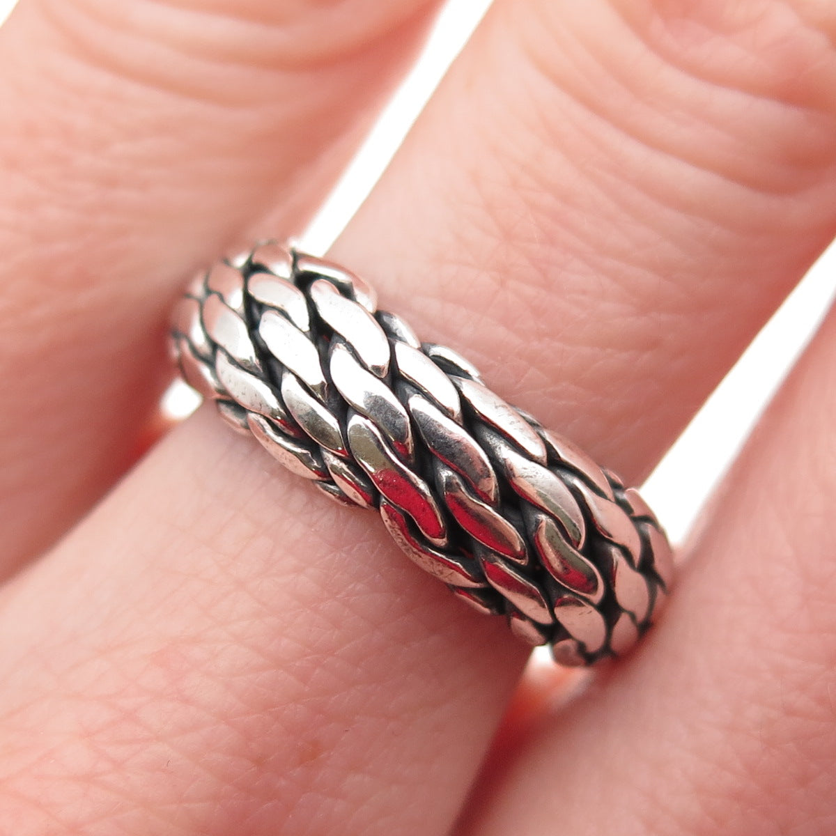925 Sterling Silver Vintage Braided Oxidized Band Ring Size 7.25