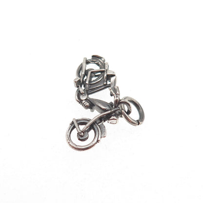 925 Sterling Silver Vintage Motorcycle Oxidized Mini Charm Pendant
