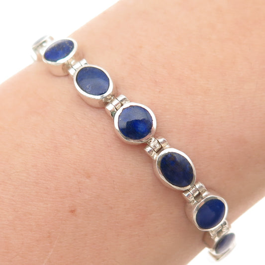 925 Sterling Silver Vintage Real Lapis Lazuli Bracelet 6.75"