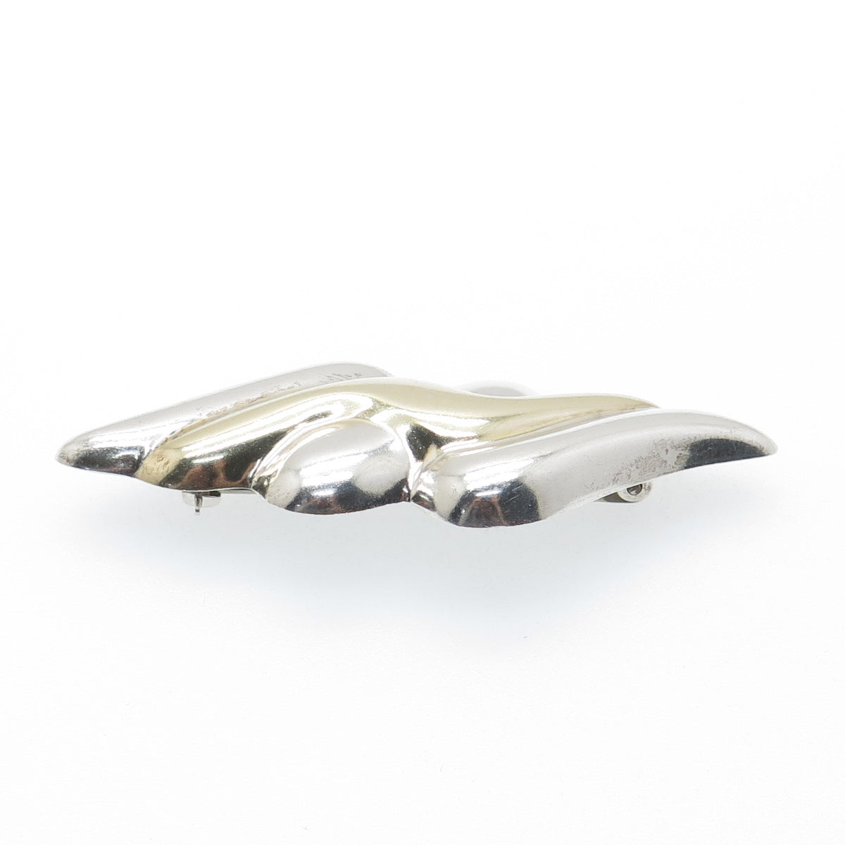 925 Sterling Silver 2-Tone Vintage Modernist Wavy Pin Brooch