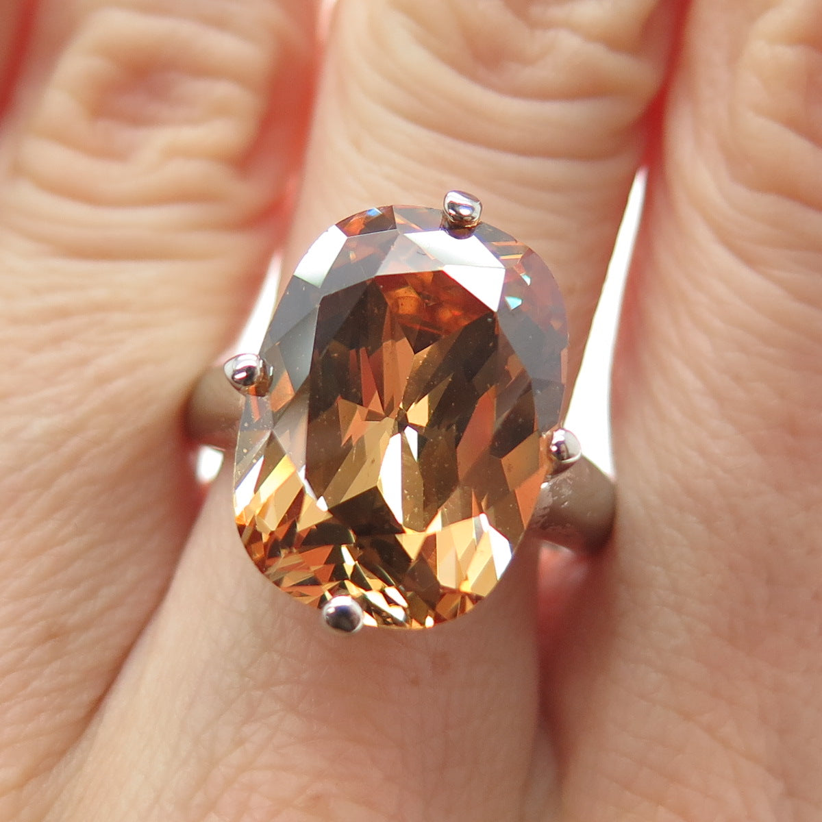 925 Sterling Silver Vintage Cushion Oval-Cut Cognac C Z Ring Size 9.25