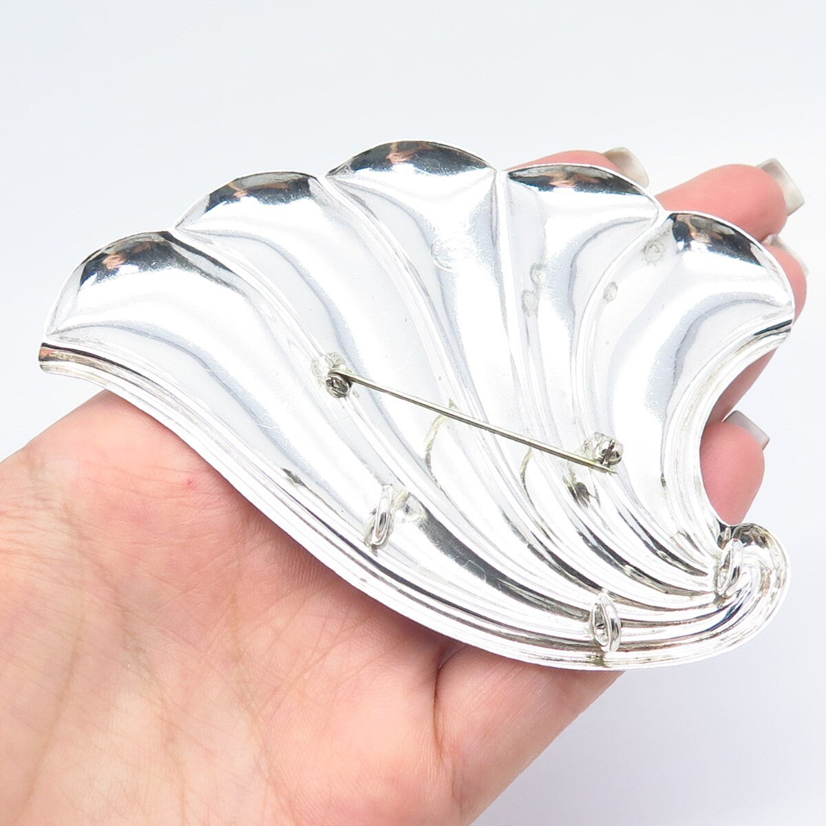 925 Sterling Silver Vintage Mexico Ribbed Pin Brooch