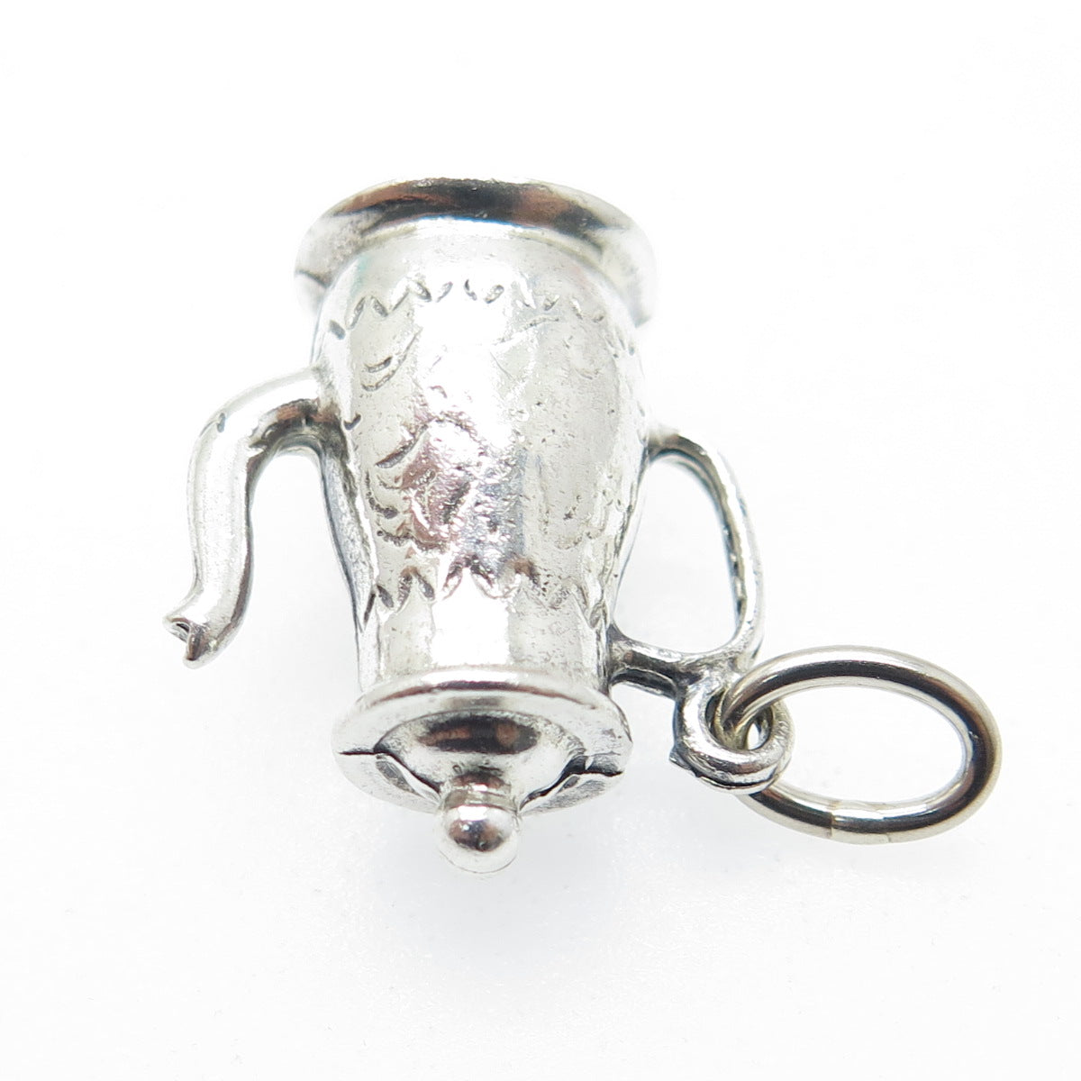 JEWELART 925 Sterling Silver Vintage Coffee Pot 3D Charm Pendant