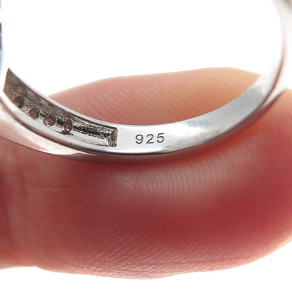 DSMK 925 Sterling Silver White & Blue Multi-C Z Cluster Statement Ring Size 7.25