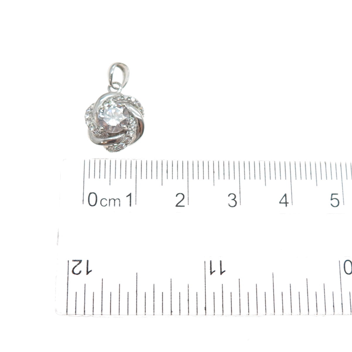 925 Sterling Silver Round-Cut C Z Rose Flower Minimalist Charm Pendant