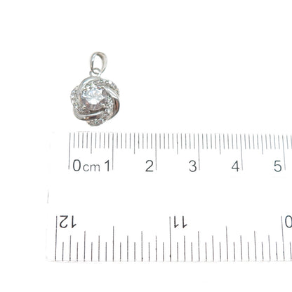 925 Sterling Silver Round-Cut C Z Rose Flower Minimalist Charm Pendant