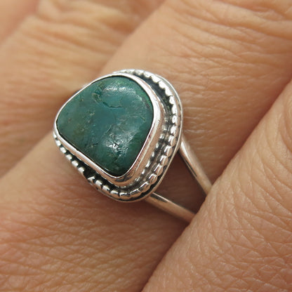 Old Pawn Sterling Silver Southwestern Kingman Turquoise Tribal Ring Size 9.25