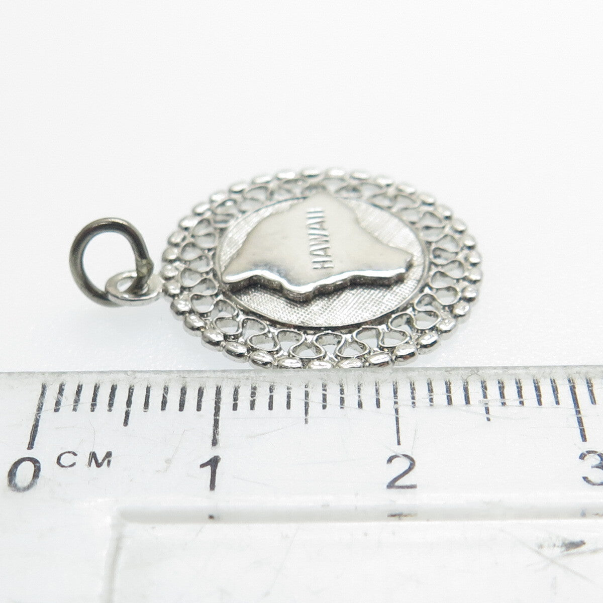 FRENCH & FRANKLIN 925 Sterling Silver Vintage Hawaii Map Round Charm Pendant
