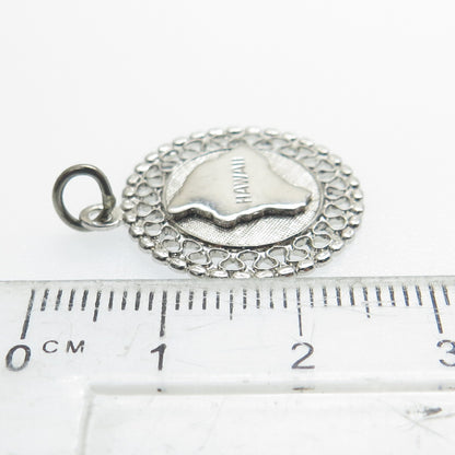 FRENCH & FRANKLIN 925 Sterling Silver Vintage Hawaii Map Round Charm Pendant