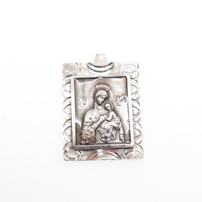925 Sterling Silver Vintage A90 St. Mary & Jesus Religious Medal Charm Pendant