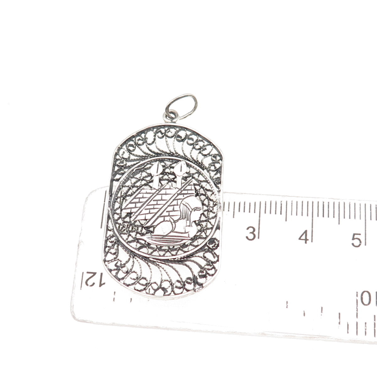 925 Sterling Silver Vintage Egyptian Pharaoh & Pyramid Filigree Charm Pendant