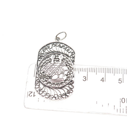 925 Sterling Silver Vintage Egyptian Pharaoh & Pyramid Filigree Charm Pendant