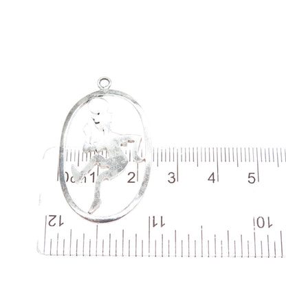 925 Sterling Silver Vintage Football Player Cartoon Character Charm Pendant