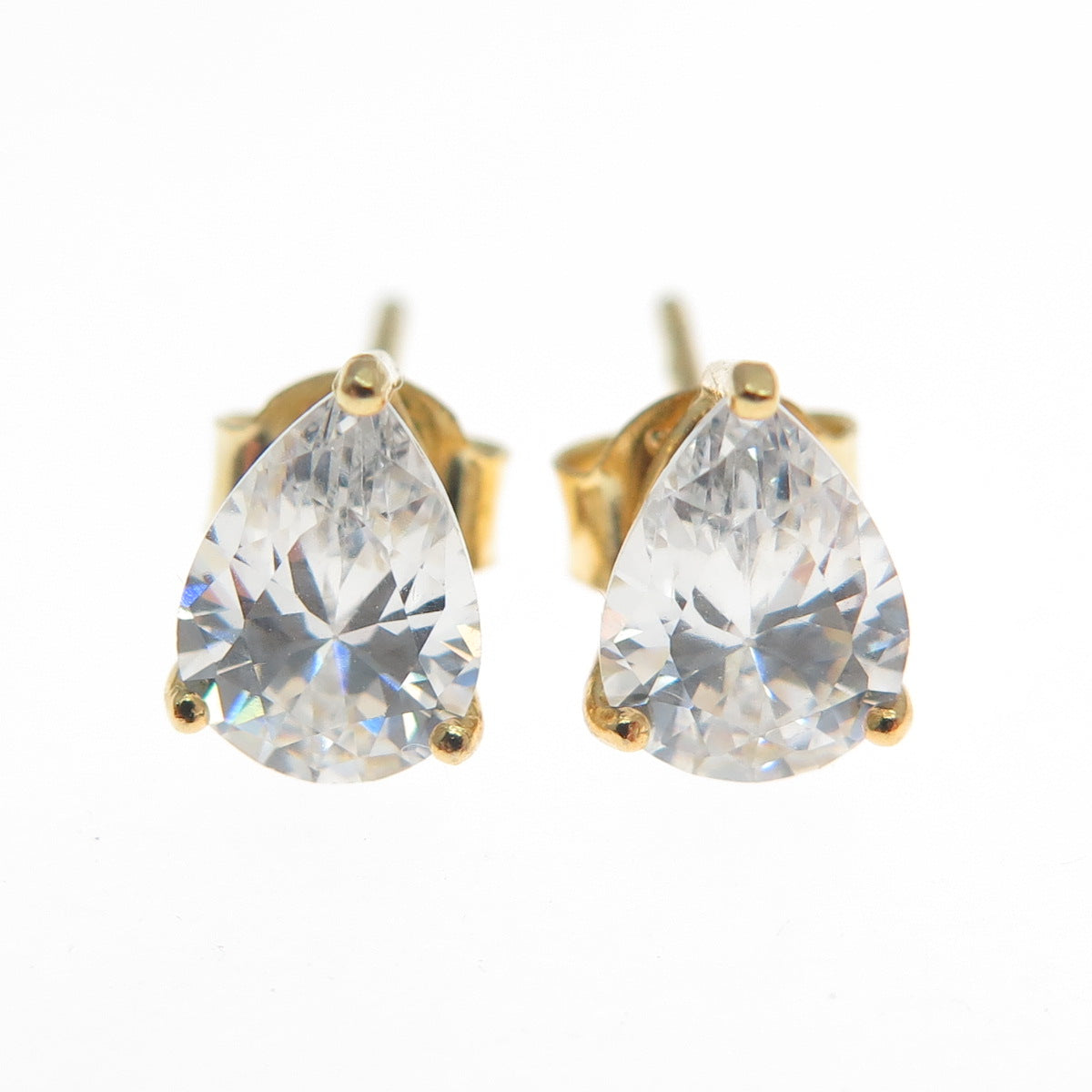 925 Sterling Silver Gold Plated Pear-Cut C Z Teardrop Stud Earrings