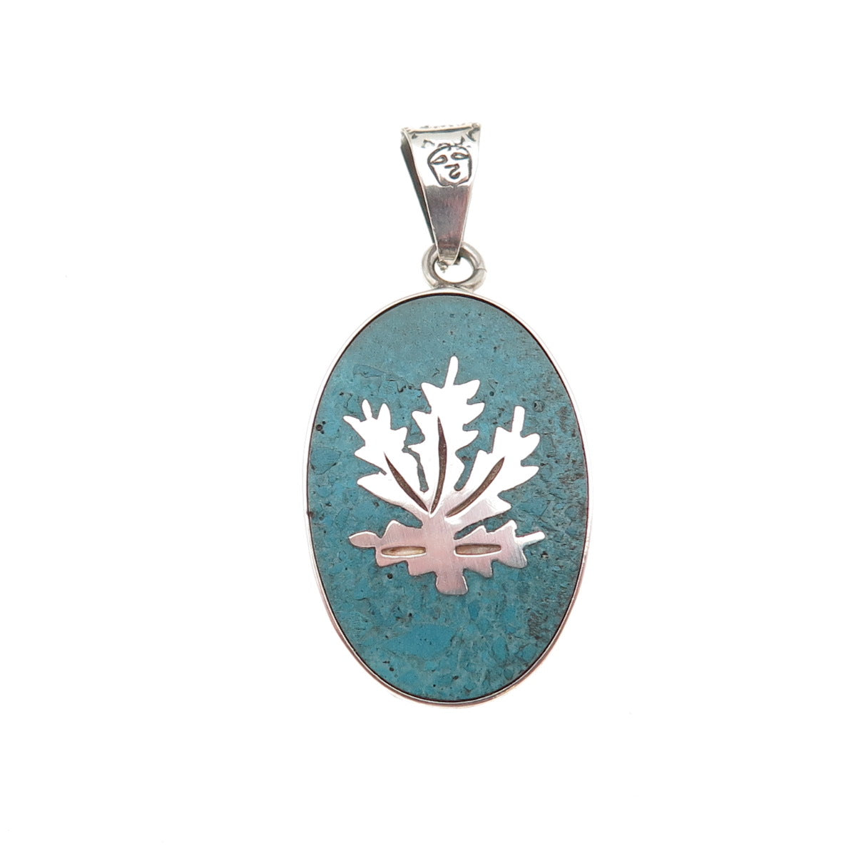 925 Sterling Silver Vintage Mexico Real Turquoise Cannabis Leaf Charm Pendant