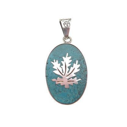925 Sterling Silver Vintage Mexico Real Turquoise Cannabis Leaf Charm Pendant