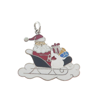 WELLS 925 Sterling Silver Antique Enamel Santa Claus Christmas Charm Pendant