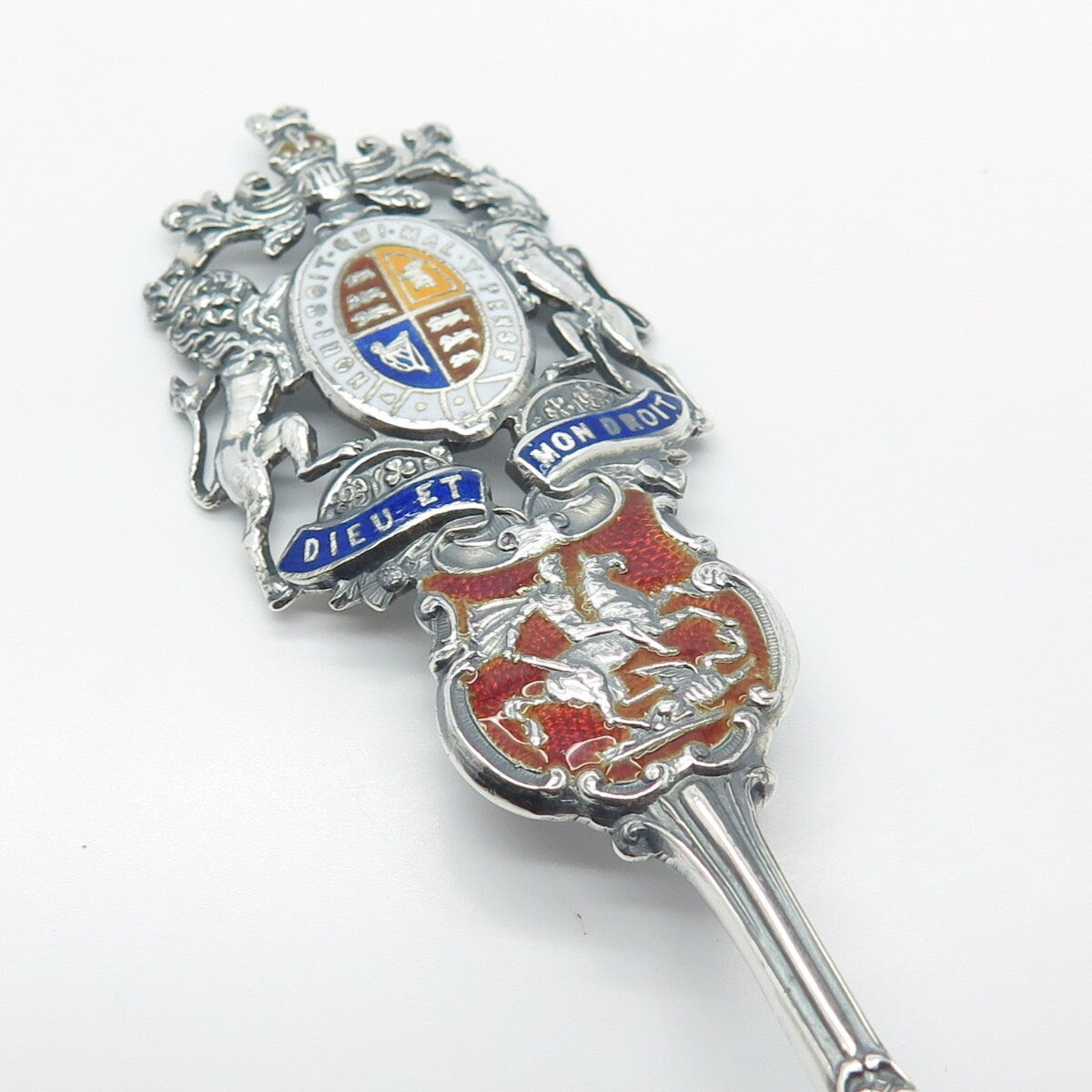 925 Sterling Silver Antique Birmingham 1908 Levi & Salaman Enamel Spoon