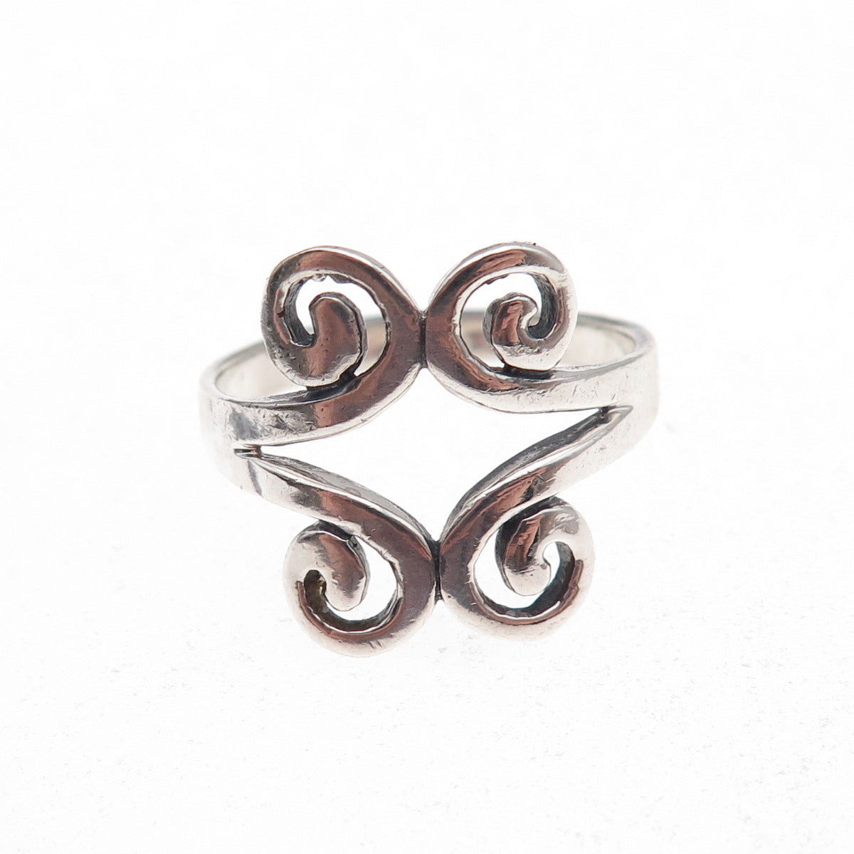 925 Sterling Silver Vintage Modernist Spiral Oxidized Ring Size 8.75