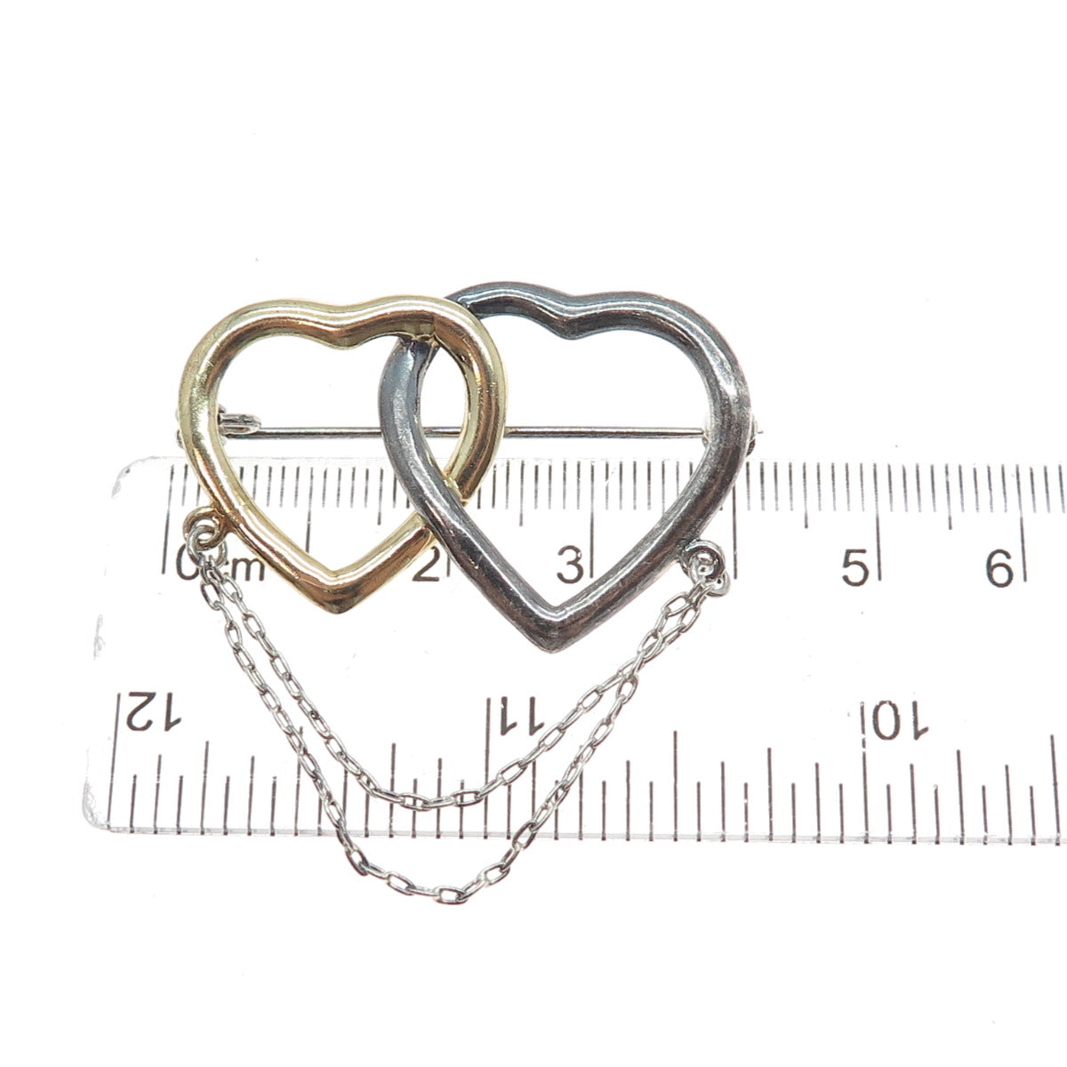 CHAPAL ZENRAY 925 Sterling Silver 2-Tone Vintage Interlocked Heart Pin Brooch