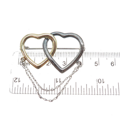 CHAPAL ZENRAY 925 Sterling Silver 2-Tone Vintage Interlocked Heart Pin Brooch