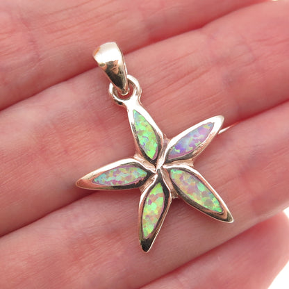 925 Sterling Silver Real Opal Star Floral Charm Pendant