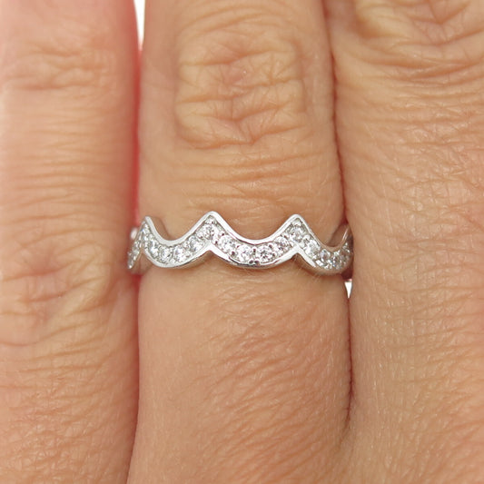 925 Sterling Silver Round-Cut C Z Crown Ring Size 6